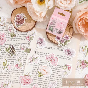 Hộp 46 sticker series hoa vintage shop trang trí sổ scrapbook, thiệp handmade, quà tặng, journal